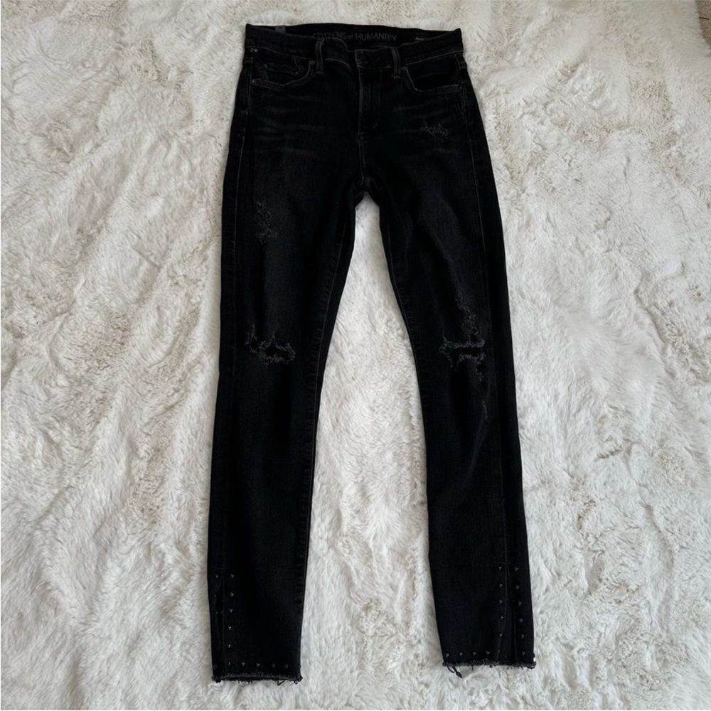 Citizens of Humanity CoH black rocket high rise skinny jeans slight distressing